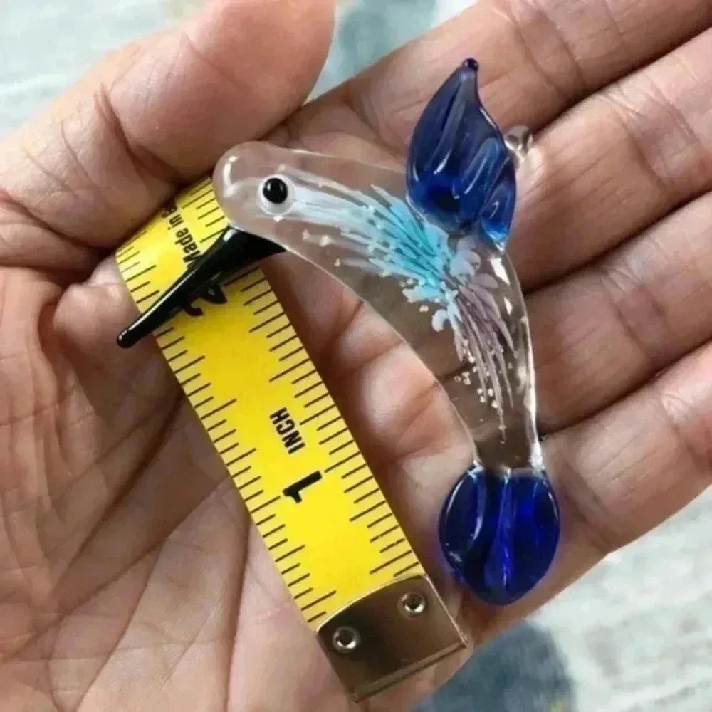 Pretty Blue GLOW IN THE DARK Murano Glass Hummingbird Necklace Pendant NWT